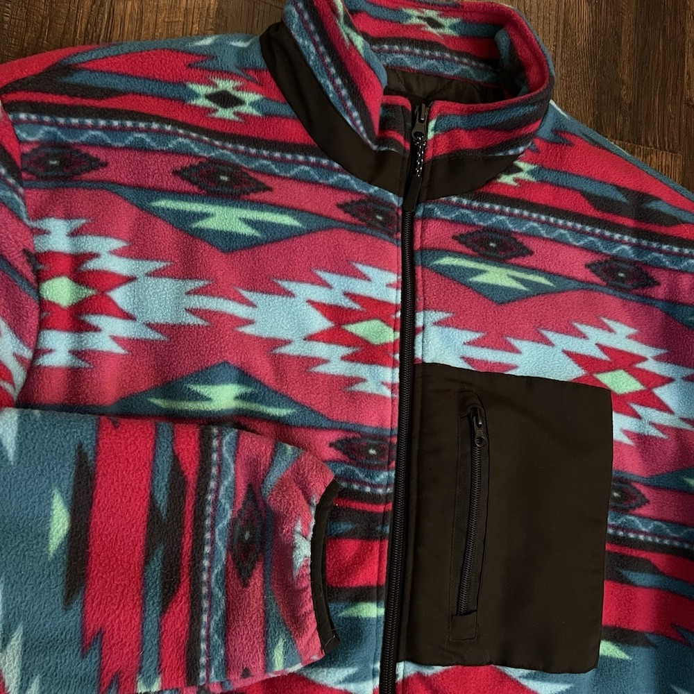 Forever 21‎ XL Men Aztec Fleece Zip Up Jacket All Over Print 90's Style Purple